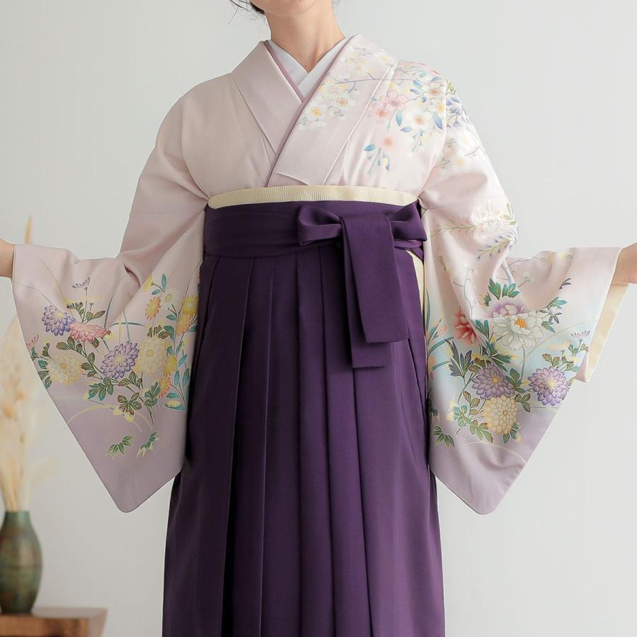 卒業式 袴レンタル 先生 教員 訪問着袴 フルセット 上品 ジャパンスタイル 薄ピンク裾藤鼠ボカシ　鴛鴦に花(H1028) HG1027_3
