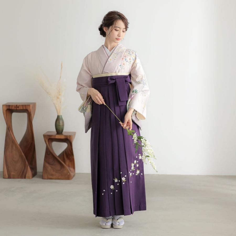 卒業式 袴レンタル 先生 教員 訪問着袴 フルセット 上品 ジャパンスタイル 薄ピンク裾藤鼠ボカシ　鴛鴦に花(H1028) HG1027_5
