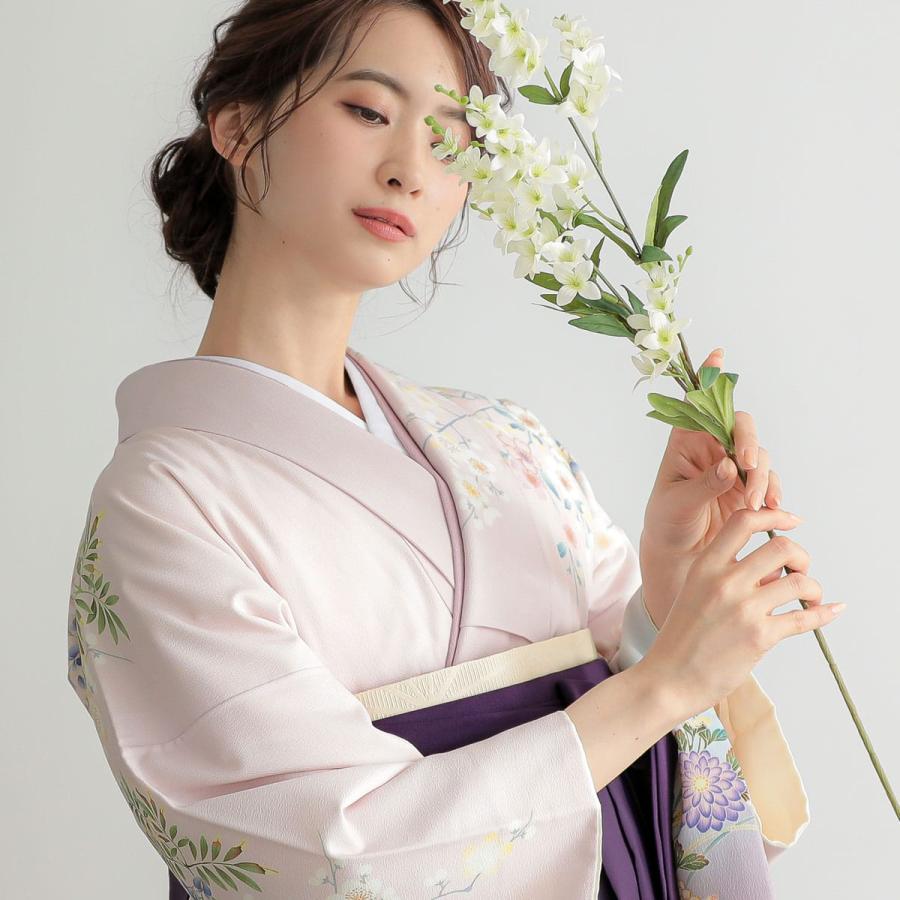 卒業式 袴レンタル 先生 教員 訪問着袴 フルセット 上品 ジャパンスタイル 薄ピンク裾藤鼠ボカシ　鴛鴦に花(H1028) HG1027_6