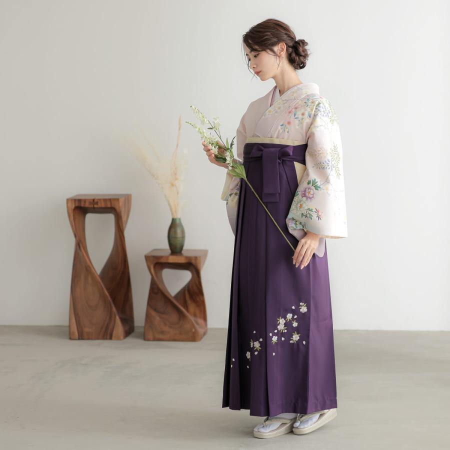 卒業式 袴レンタル 先生 教員 訪問着袴 フルセット 上品 ジャパンスタイル 薄ピンク裾藤鼠ボカシ　鴛鴦に花(H1028) HG1027_8