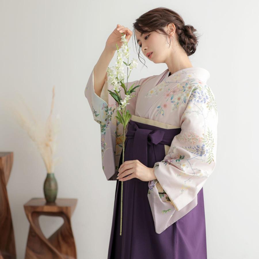 卒業式 袴レンタル 先生 教員 訪問着袴 フルセット 上品 ジャパンスタイル 薄ピンク裾藤鼠ボカシ　鴛鴦に花(H1028) HG1027_9