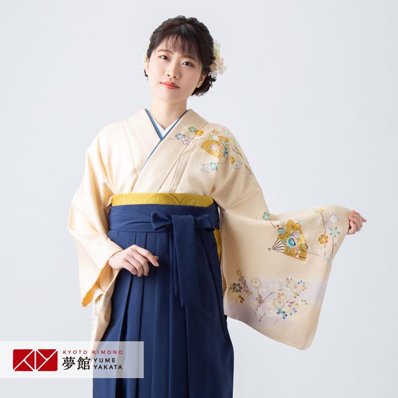 卒業式 袴レンタル 先生 教員 訪問着袴 フルセット 上品 ベージュ 扇面