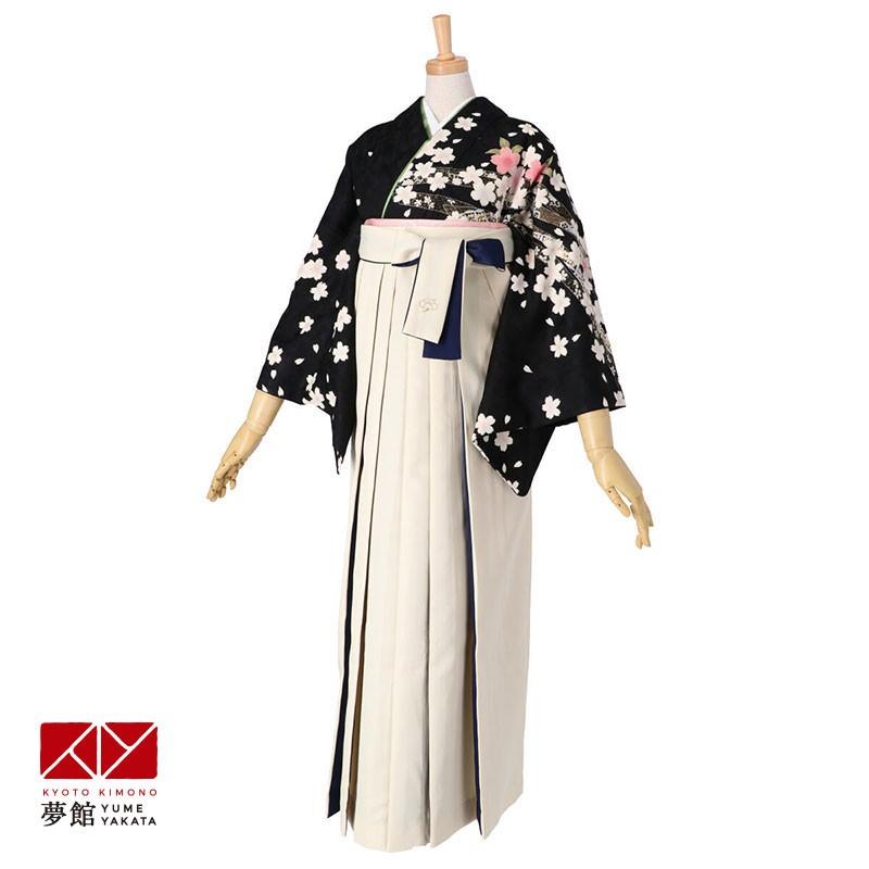 卒業式 袴レンタル 先生 教員 訪問着袴 フルセット 上品 黒　熨斗流れに桜 HG1062