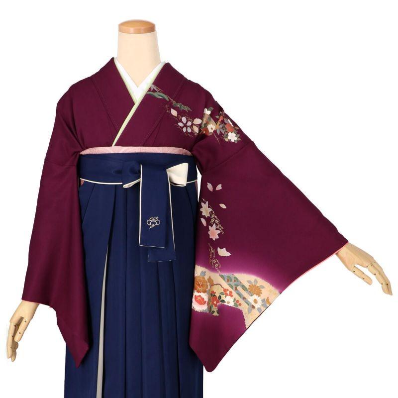 卒業式 袴レンタル 先生 教員 訪問着袴 フルセット 上品 赤紫道長取に御所車 HG1083_1