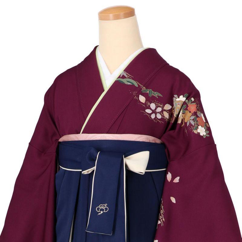卒業式 袴レンタル 先生 教員 訪問着袴 フルセット 上品 赤紫道長取に御所車 HG1083_2