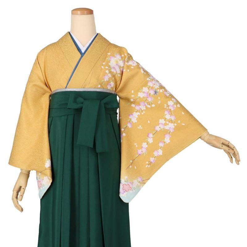 卒業式 袴レンタル 先生 教員 訪問着袴 フルセット 上品 金茶浅黄青ぼかし 枝垂桜に短冊 HG1115_2