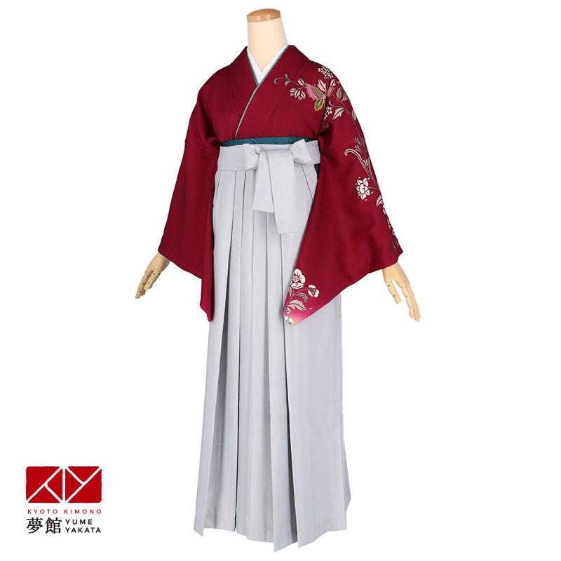 卒業式 袴レンタル 先生 教員 訪問着袴 フルセット 上品 赤紫　蝶に蔓草花 HG1155