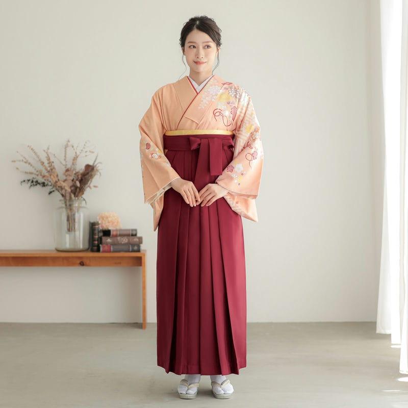 卒業式 袴レンタル 先生 教員 訪問着袴 フルセット 上品 ジャパンスタイル 薄橙　紗綾型文に花束 HG1206_2