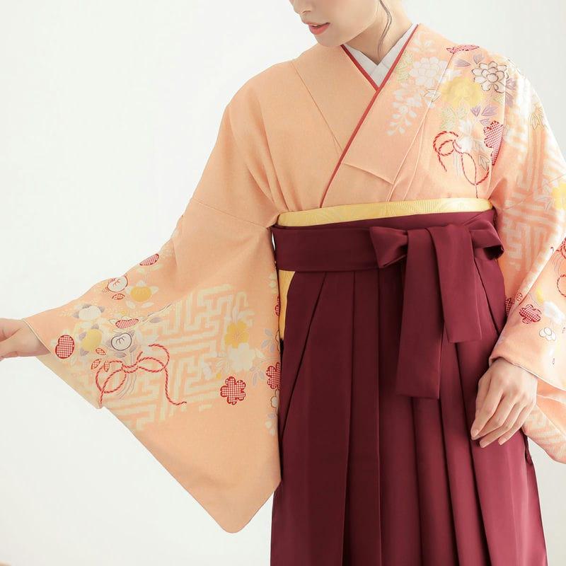 卒業式 袴レンタル 先生 教員 訪問着袴 フルセット 上品 ジャパンスタイル 薄橙　紗綾型文に花束 HG1206_7