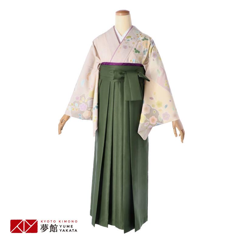 卒業式 袴レンタル 先生 教員 訪問着袴 フルセット 上品 ジャパンスタイル ピンクベージュ　辻が花風吉祥花柄 HG1207