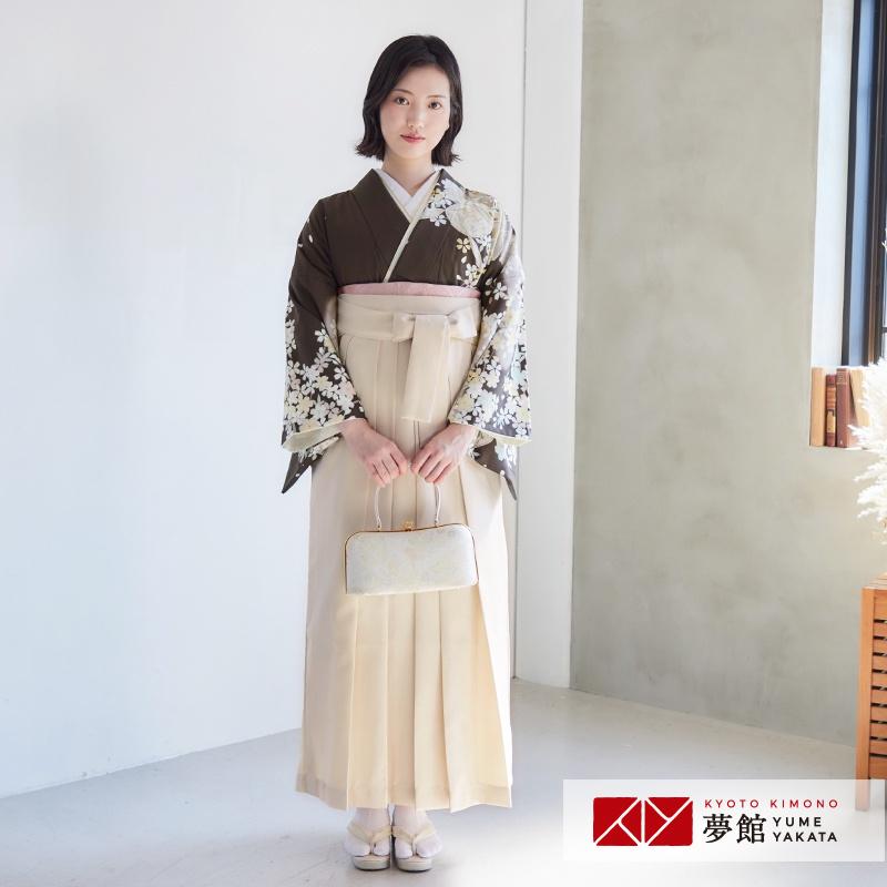 卒業式 袴レンタル 先生 教員 訪問着袴 フルセット 上品 ジャパンスタイル チャコールグレー　桜に七宝文 HG1212