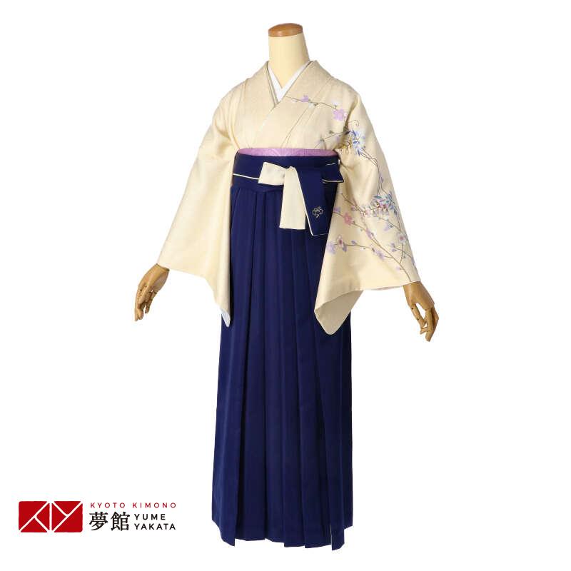 卒業式 袴レンタル 先生 教員 クリーム 梅藤に野花上品 訪問着袴セット HG1214