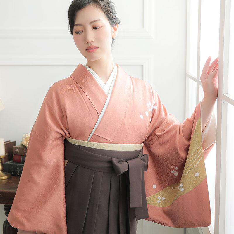 卒業式 袴レンタル 先生 教員 訪問着袴 フルセット 上品 サーモン 