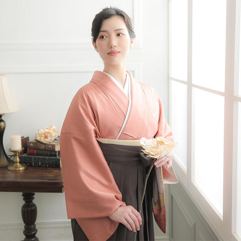 卒業式 袴レンタル 先生 教員 訪問着袴 フルセット 上品 サーモン 