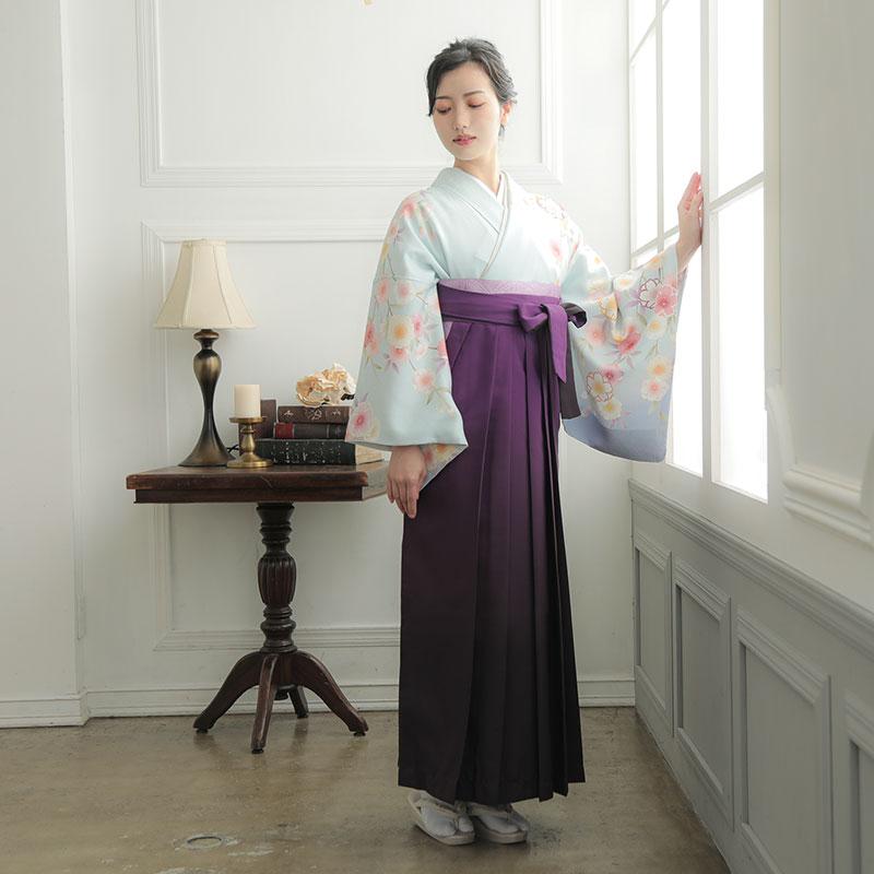 卒業式 袴レンタル 先生 教員 訪問着袴 フルセット 上品 水色 桜