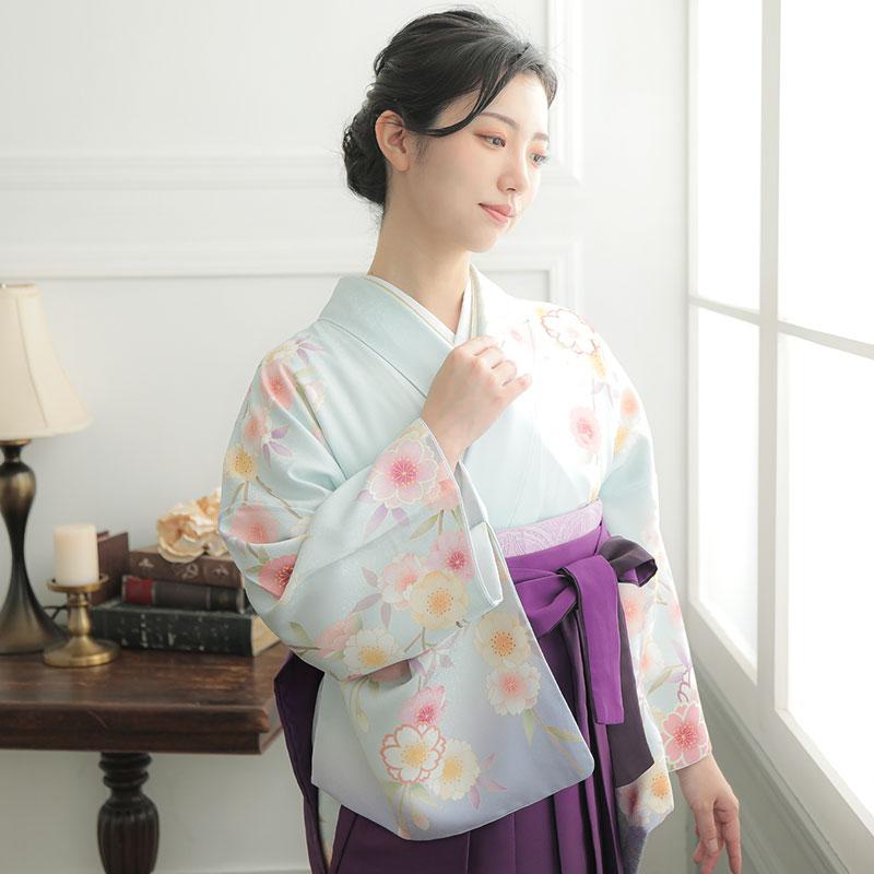 卒業式 袴レンタル 先生 教員 訪問着袴 フルセット 上品 水色 桜