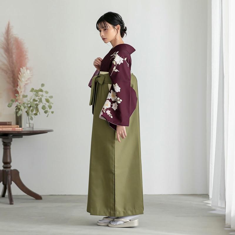 卒業式 袴レンタル 先生 教員 訪問着袴 フルセット 上品 ボルドー　芙蓉に鉄線 HG1415_1