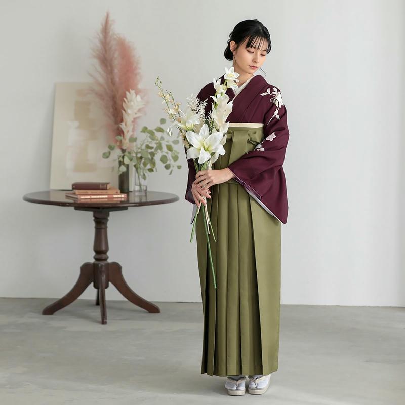 卒業式 袴レンタル 先生 教員 訪問着袴 フルセット 上品 ボルドー　芙蓉に鉄線 HG1415_4