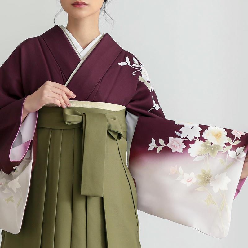 卒業式 袴レンタル 先生 教員 訪問着袴 フルセット 上品 ボルドー　芙蓉に鉄線 HG1415_5