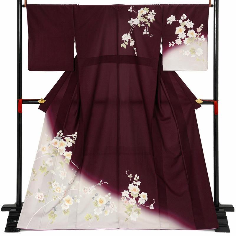 卒業式 袴レンタル 先生 教員 訪問着袴 フルセット 上品 ボルドー　芙蓉に鉄線 HG1415_7