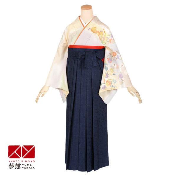 卒業式 袴レンタル 先生 教員 訪問着袴 フルセット 上品 安い 訳あり特価 クリーム・ベージュ　霞取り花尽くし HG144