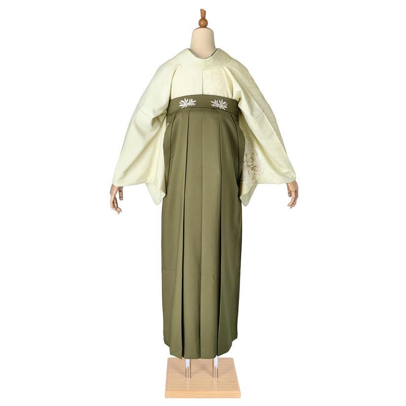 卒業式 袴レンタル 先生 教員 訪問着袴 フルセット 上品 ジャパンスタイル 薄ヒワ色　片身変わり　七宝捻じれ梅 HG1446_1
