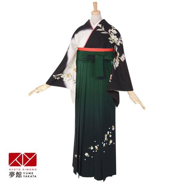 卒業式 袴レンタル 先生 教員 訪問着袴 フルセット 上品 黒地白ぼかし　枝花 HG181
