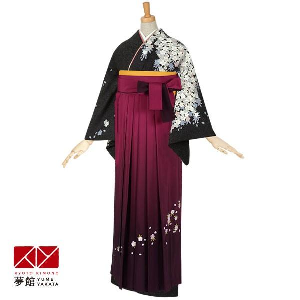 卒業式 袴レンタル 先生 教員 訪問着袴 フルセット 上品 銀ラメ　黒　枝垂桜 HG202