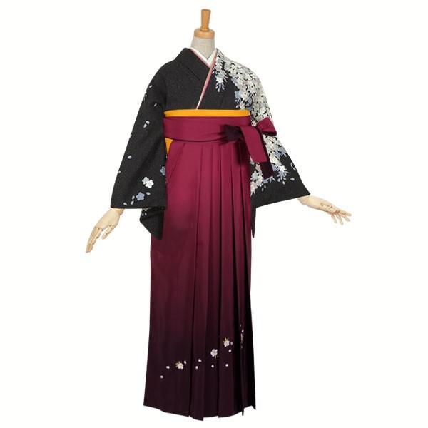 卒業式 袴レンタル 先生 教員 訪問着袴 フルセット 上品 銀ラメ　黒　枝垂桜 HG202_1
