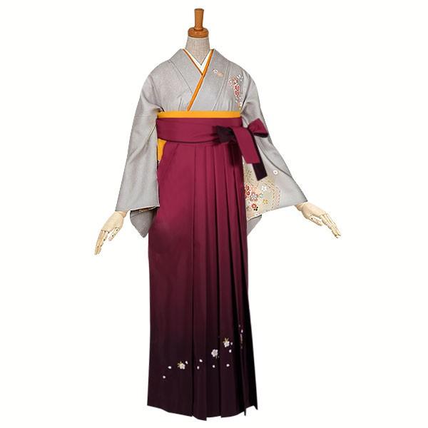 卒業式 袴レンタル 先生 教員 訪問着袴 フルセット 上品 グレー　ねじり梅 HG217_1