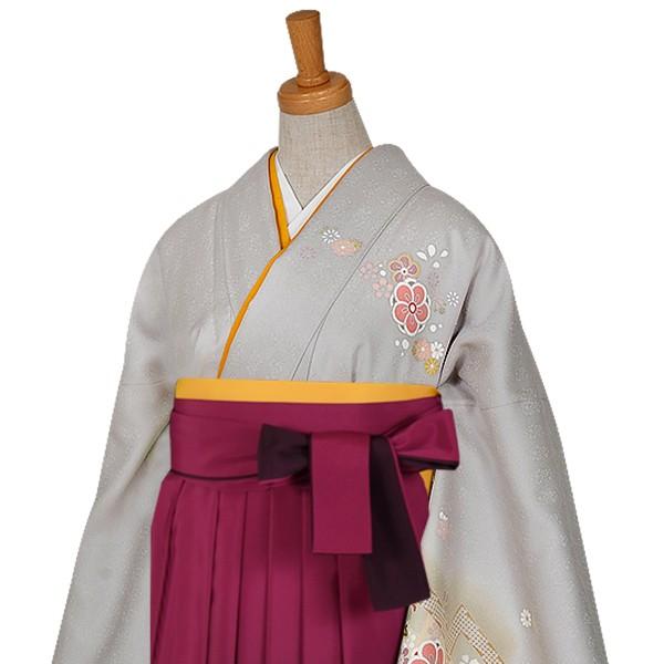 卒業式 袴レンタル 先生 教員 訪問着袴 フルセット 上品 グレー　ねじり梅 HG217_2