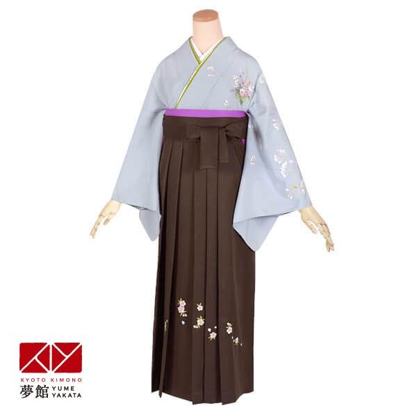 卒業式 袴レンタル 先生 教員 訪問着袴 フルセット 上品 水色　桜と四季の花 HG219