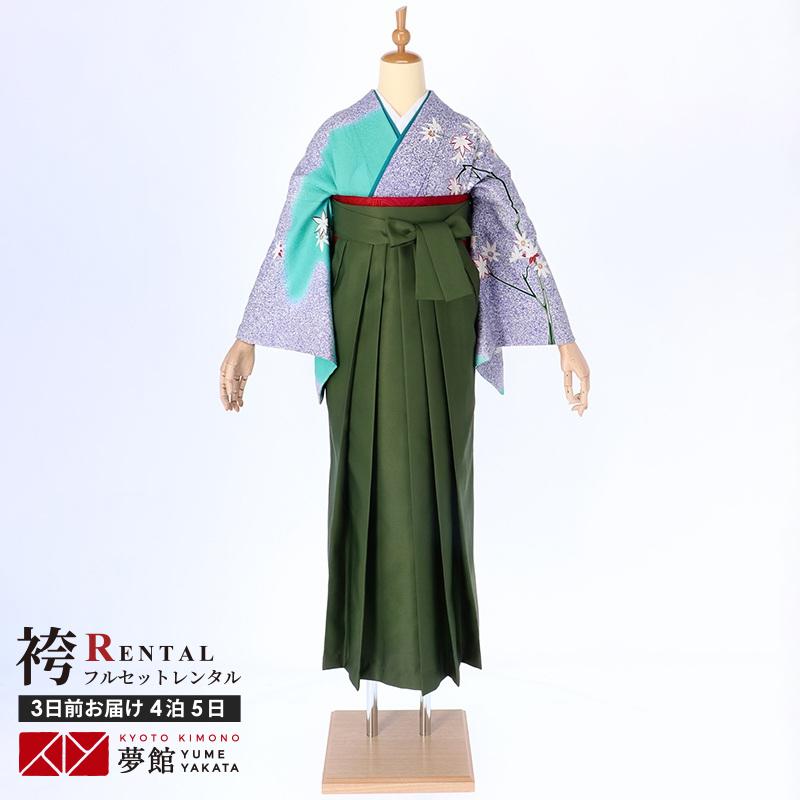 卒業式 袴レンタル 先生 教員 訪問着袴 フルセット 上品 グリーン　楓に菊花 HG290