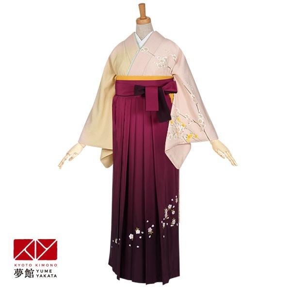 卒業式 袴レンタル 先生 教員 訪問着袴 フルセット 上品 ピンク・クリーム　白梅しだれ黄桜 HG317