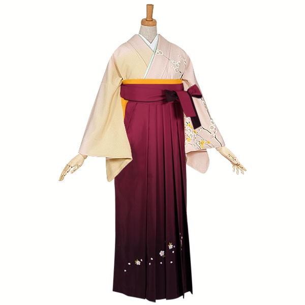 卒業式 袴レンタル 先生 教員 訪問着袴 フルセット 上品 ピンク・クリーム　白梅しだれ黄桜 HG317_1