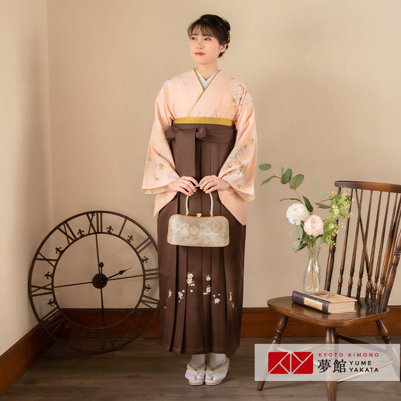 卒業式 袴レンタル 先生 教員 訪問着袴 フルセット 上品 ジャパンスタイル ピンク　枝垂桜に花筏 HG342