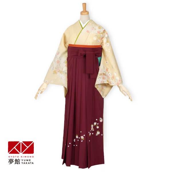 卒業式 袴レンタル 先生 教員 訪問着袴 フルセット 上品 クリーム　短冊と流水に小桜 HG355