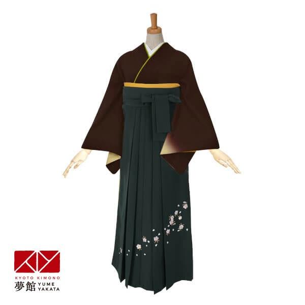 卒業式 袴レンタル 先生 教員 訪問着袴 フルセット 上品 茶　草花模様 HG386