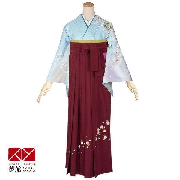 卒業式 袴レンタル 先生 教員 訪問着袴 フルセット 上品 水色・紫　　遠山丸に花 HG559
