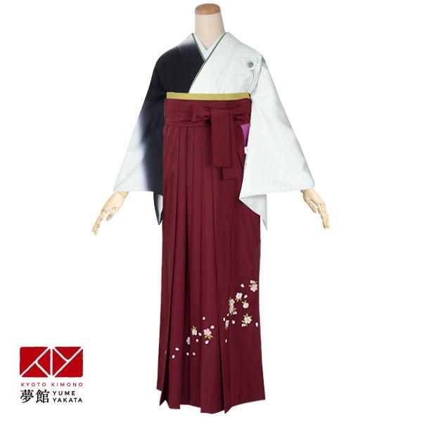 卒業式 袴レンタル 先生 教員 訪問着袴 フルセット 上品 白黒　水芭蕉 HG591