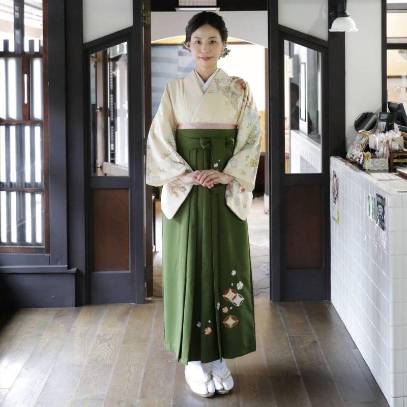 先生 教員 卒業式 袴 レンタル ジャパンスタイル 薄黄 桜に七宝 美容室 着付け会場への配送ok Hg670 Hg670 京都着物レンタル夢館 通販 Yahoo ショッピング