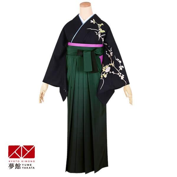 卒業式 袴レンタル 先生 教員 訪問着袴 フルセット 上品 黒　流水に草花に鼓 HG711