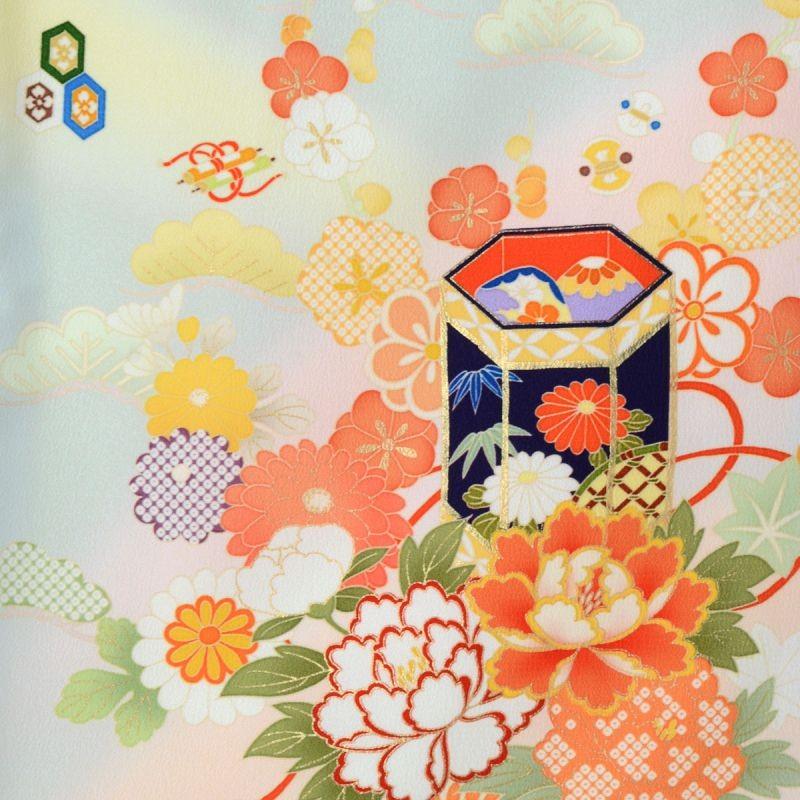 卒業式 袴レンタル 先生 教員 訪問着袴 フルセット 上品 ジャパンスタイル 青鼠色　貝桶と花に宝尽し HG770_10