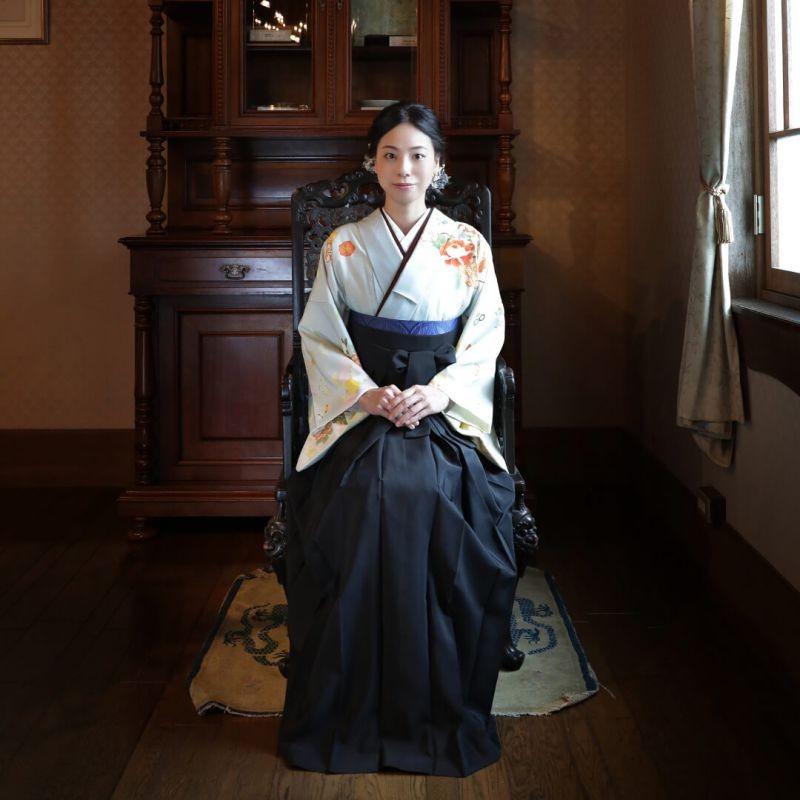 卒業式 袴レンタル 先生 教員 訪問着袴 フルセット 上品 ジャパンスタイル 青鼠色　貝桶と花に宝尽し HG770_2