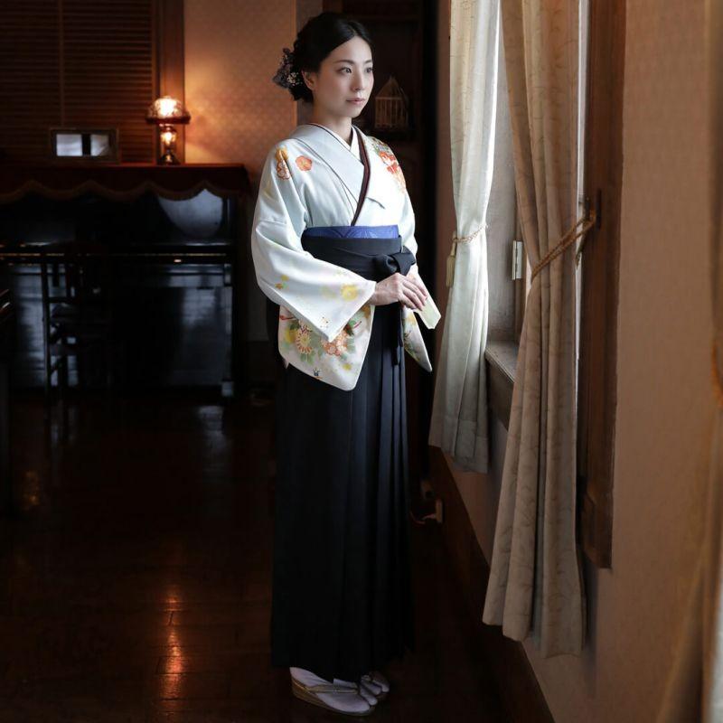 卒業式 袴レンタル 先生 教員 訪問着袴 フルセット 上品 ジャパンスタイル 青鼠色　貝桶と花に宝尽し HG770_3
