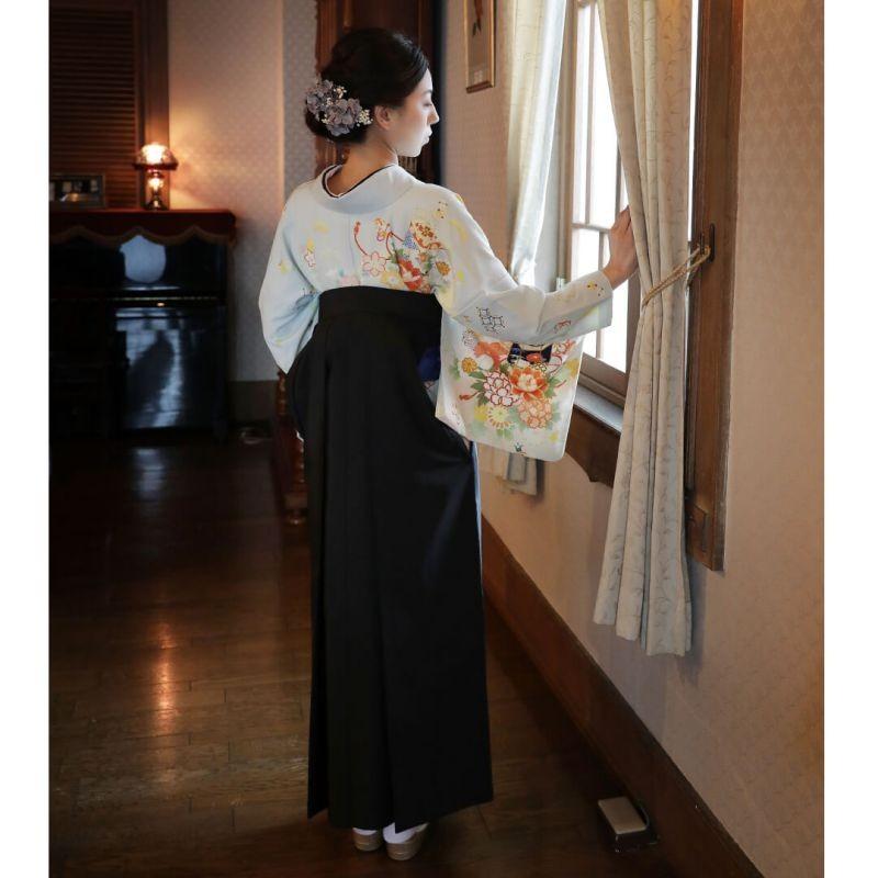 卒業式 袴レンタル 先生 教員 訪問着袴 フルセット 上品 ジャパンスタイル 青鼠色　貝桶と花に宝尽し HG770_4