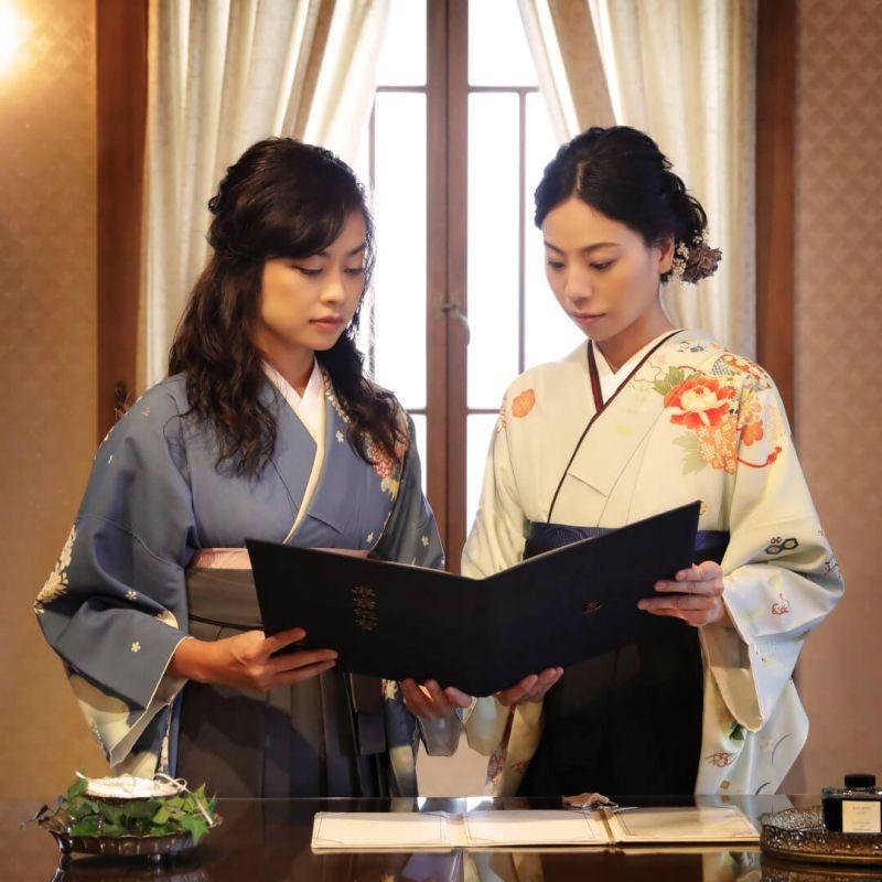 卒業式 袴レンタル 先生 教員 訪問着袴 フルセット 上品 ジャパンスタイル 青鼠色　貝桶と花に宝尽し HG770_8