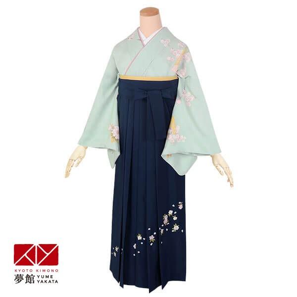 卒業式 袴レンタル 先生 教員 訪問着袴 フルセット 上品 薄浅葱　牡丹楓に色紙 HG833