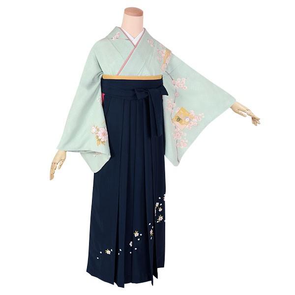 卒業式 袴レンタル 先生 教員 訪問着袴 フルセット 上品 薄浅葱　牡丹楓に色紙 HG833_1