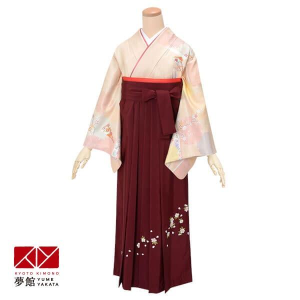 卒業式 袴レンタル 先生 教員 訪問着袴 フルセット 上品 クリーム色　扇に雪輪と梅枝 HG837